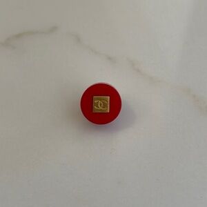 Chanel Red Button w/ Gold Square CC Logo Center Shank Button